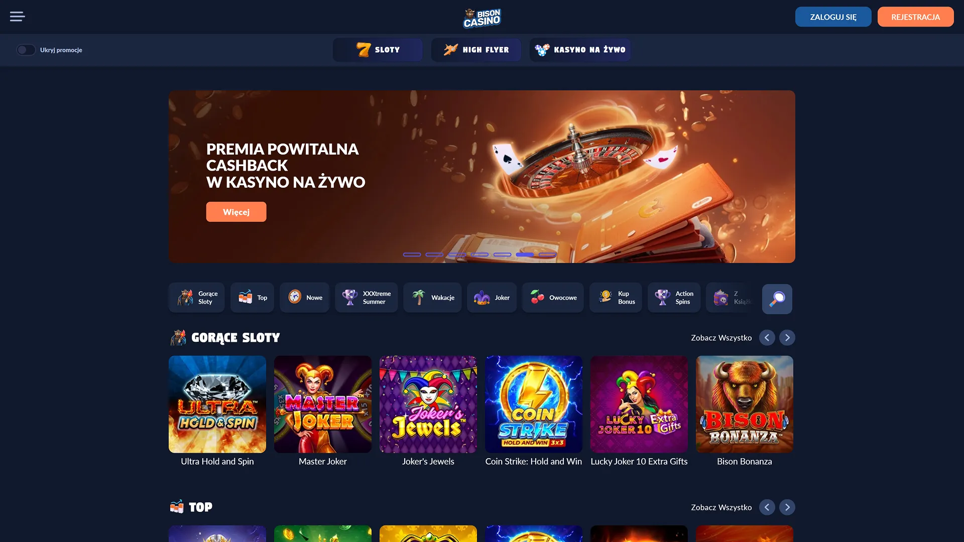 Strona promocyjna w Bison Casino, nowym kasynie na rok 2025