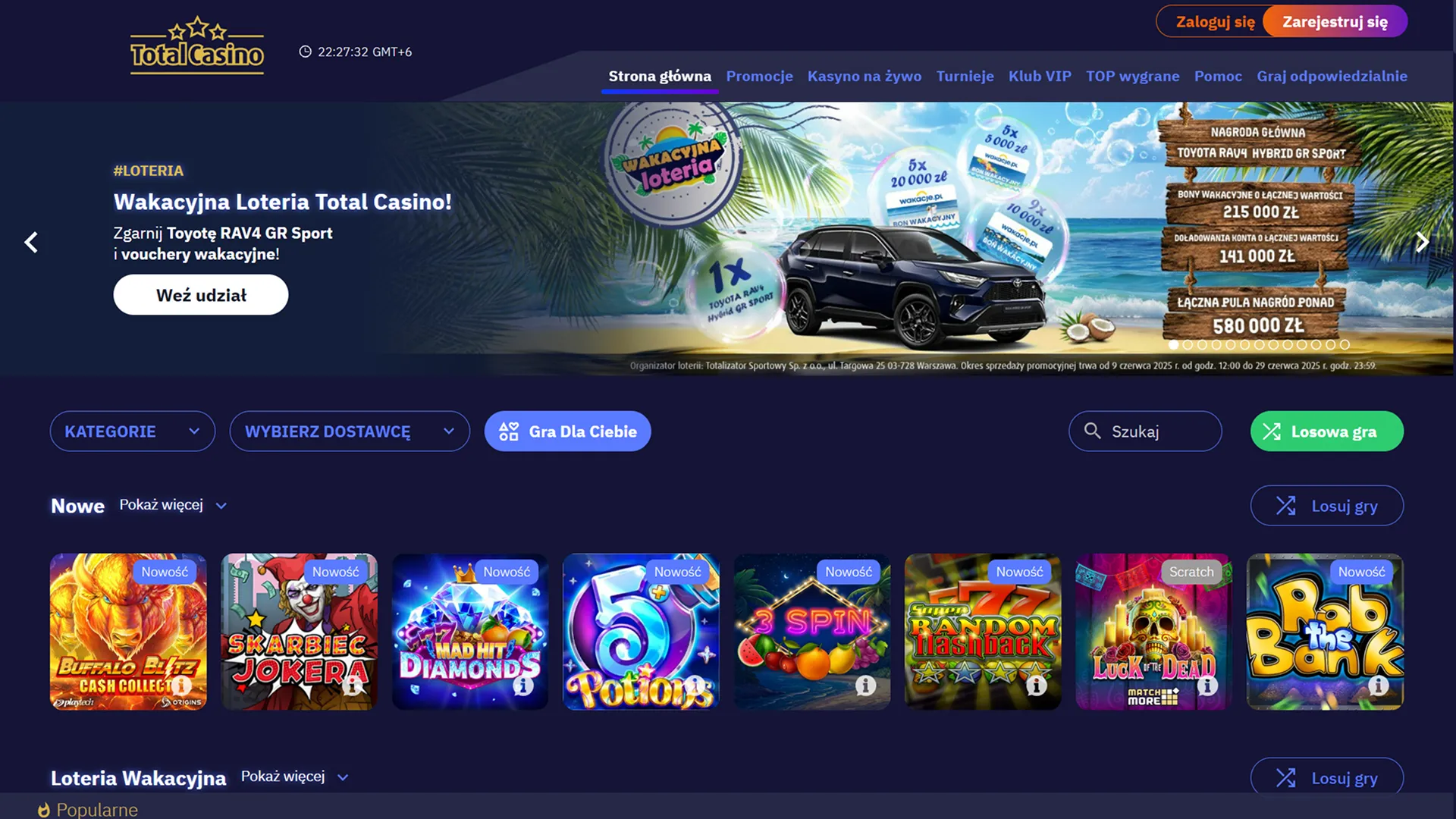 Strona główna jedynego legalnego kasyna online w Polsce - Total Casino