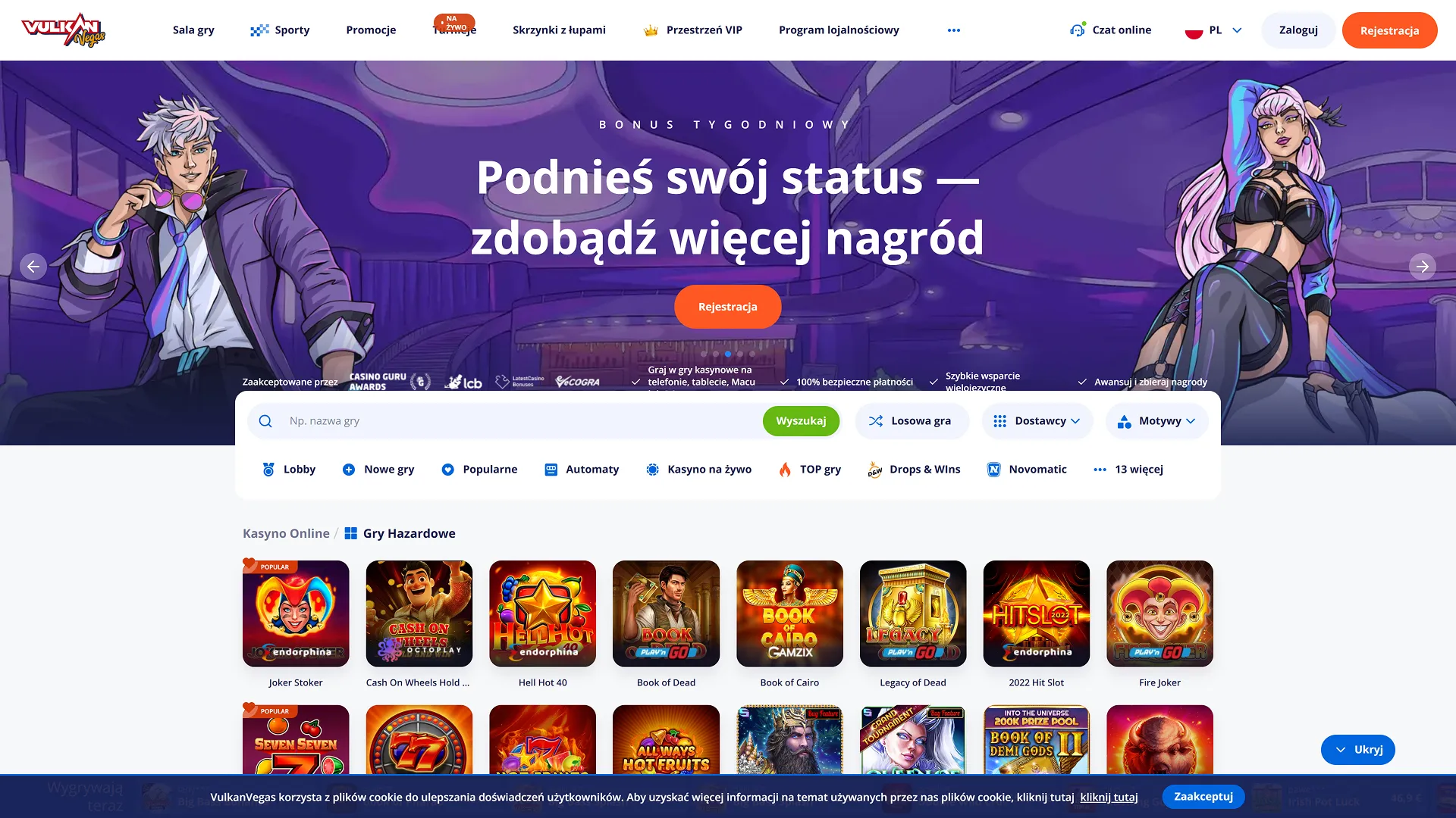 Lobby kasyna Vulkan Vegas z widocznym Kołem Fortuny w 2025 roku
